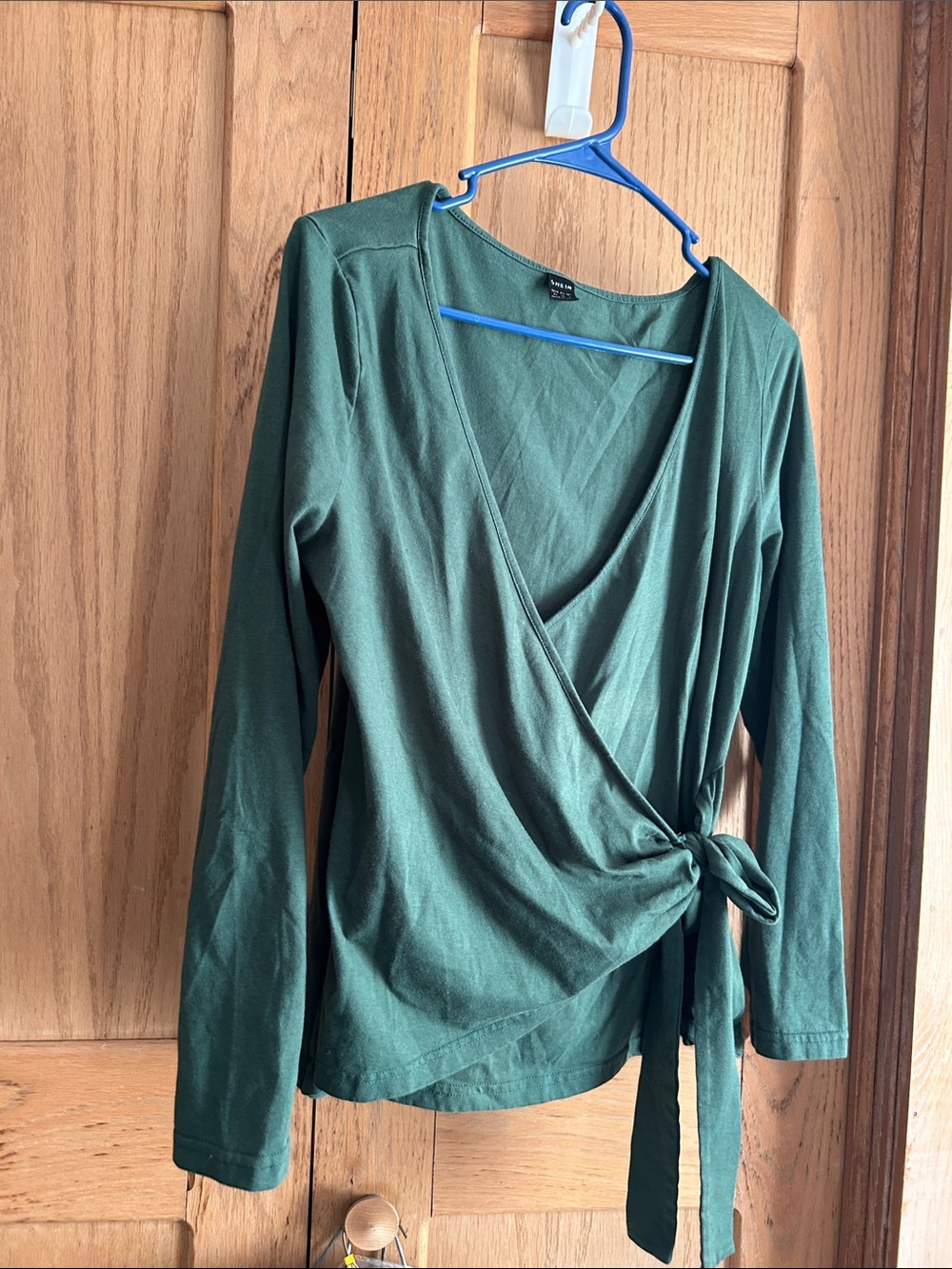 SHEIN Emerald Green Wrap Long-Sleeve Top